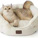 Bedsure Dog Beds for Small Dogs - Round Cat Beds for Indoor Cats, Washable Pet Bed for Puppy and Kitten with Slip-Resistant Bottom, 20 Inche, White