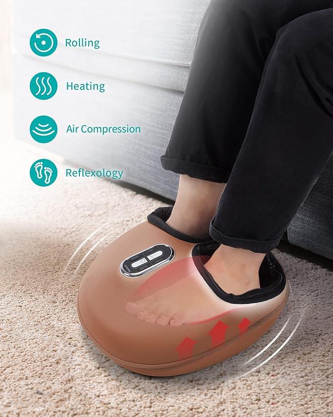 Nekteck Shiatsu Foot Massager with Heat, FSA HSA Eligible, Deep Kneading Therapy Air Compression, Feet Massager for Plantar Fasciitis Improve Blood Circulation Foot Wellness Soothing Pain Relief (Brown)