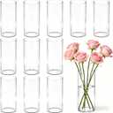 12pcs Clear Glass Cylinder Flower Vases for Centerpieces, 6 Inch Clear Flower Vases for Wedding Decorations and Indoor Home Decor, Hurricane Candle Holder Wedding Vintage Decorations
