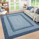 RUGSREAL Washable Rug 5x7 Boho Accent Carpet Modern Geometric Floor Carpet Indoor Throw Floor Cover Braided Print Rug Low Pile Non Slip Farmhouse Rustic Bohemian Carpet for Living Room Bedroom, Blue