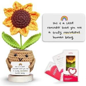Gossby Positive Sunflower Doll Crochet with Card - This is A Little Reminder - Appreciation Gift for Coworker, Best Friend, Teacher, Sister, Mom - Christmas, Birthday, Thank You Gift for Women, Men