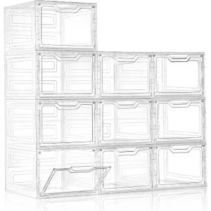 10 Pack Closet Organizers and Storage,Clear Stackable Plastic Storage Bins with Lids Magnetic Doors,Clothes Organizers and Storage,Plastic Craft Containers for Wardrobe Kitchen Bathroom Office