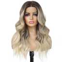 Ombre Blonde Balayage 613 Wavy Wig for Women 20 Inch Middle Part Lace Frontal Wig HD Lace Natural Looking Synthetic Heat Resistant Fiber Wig