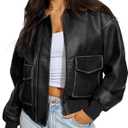 Women's Faux Leather Jacket Trendy 2026 Oversized Zip Up Motorcycle Bomber Jacket Coats Fall Winter Outerwear (Black), S