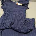 Simplee Womens Striped Midi Summer Dress Linen Smocked Flutter Short Sleeve Dress Flowy Casual Dress with Pockets (Small, Navy Blue)