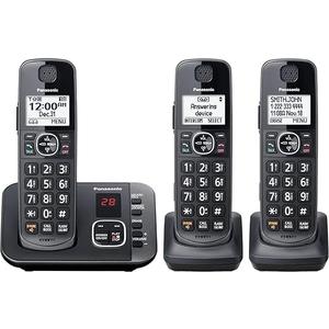 Panasonic DECT 6.0 Expandable System, Cordless Phones With Answering Machine and Call Blocking  3 Cordless Phones 3 Handsets  KXTGE633M (Metallic Black)