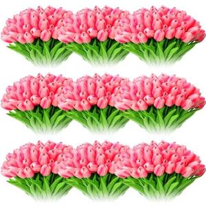 Jexine 100 Pcs Artificial Real Tulips Fake Artificial Tulip Flower Bulk Bouquet with Stem for Table Centerpieces Wedding Bridal Easter Mother's Day Garden Home Decor, 13.4''(Purple Rose)