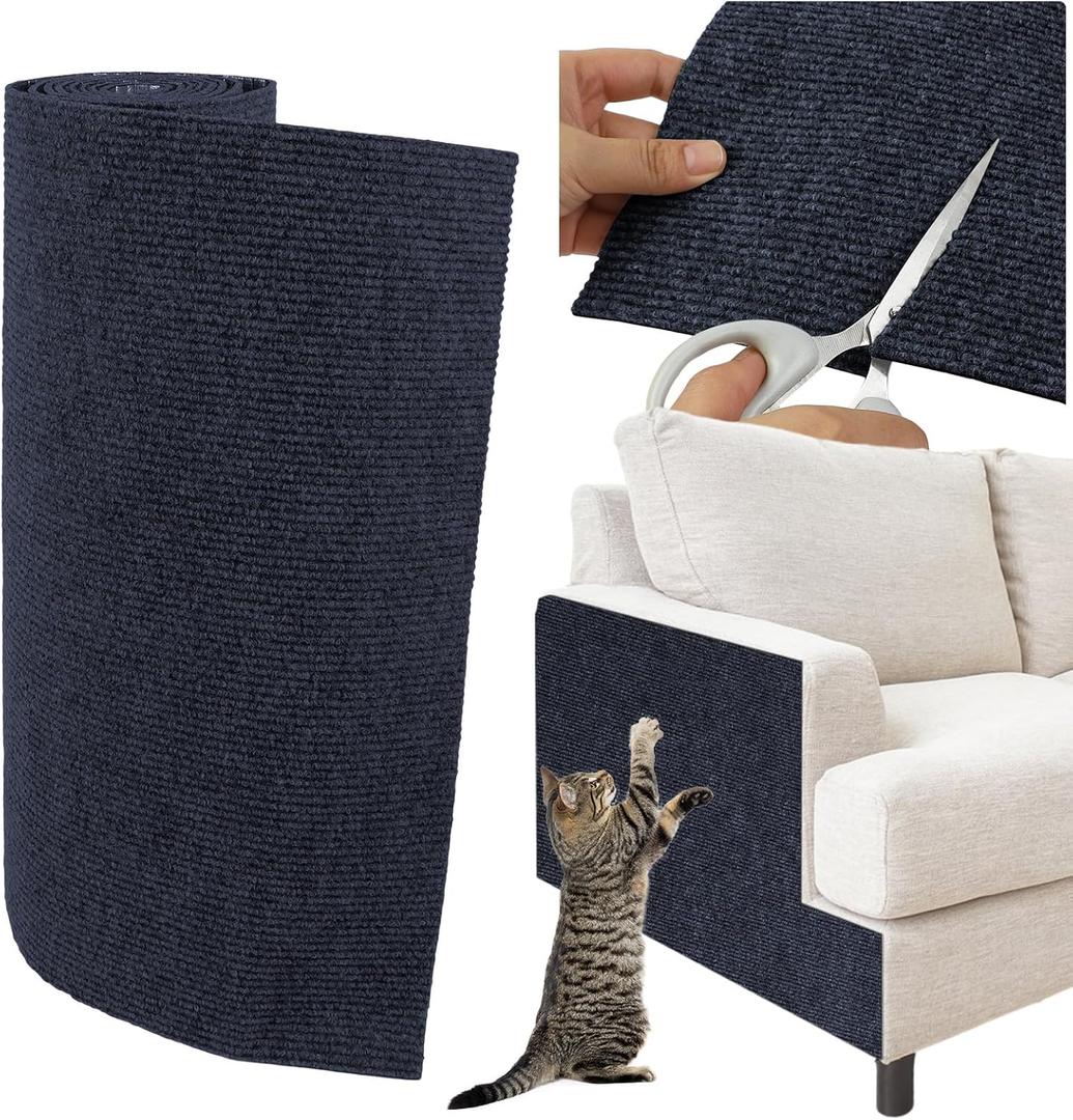 Trimmable Cat Scratcher Mat, Self-Adhesive Cat Scratching Carpet Pad Replacement for Cat Tree Shelves, Cat Steps and Posts, DIY Cat Scratch Couch Furniture Protector (Dark Blue, 39.4"x15.8")