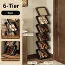 Retro Rattan Vertical Shoe Rack, Free Standing Shoe Storage Cabinet, Small Shoe Rack, Storage Rack, Suitable for Small Spaces and Narrow Spaces (Black, 6-Tier)