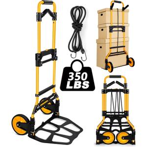 350 LB Capacity Upgraded Folding Hand Truck Dolly,Portable Dolly Cart with Telescoping HandleRubber Wheels and Aluminum Wheel Frame for Moving,Shopping,Travel,Office Use.