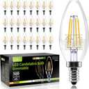 24 Pack E12 Dimmable 60W Equivalent LED Chandelier Light Bulbs, 4.5W Clear 5000K Daylight White 500LM B11 Vintage Filament Candle Light