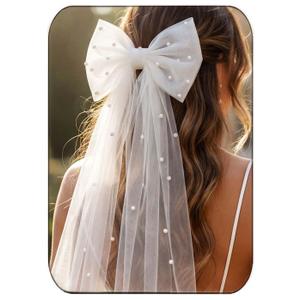 JONKY Bow Veil Bridal Veils Bachelorette Party Hair Clips for Women (Style1)