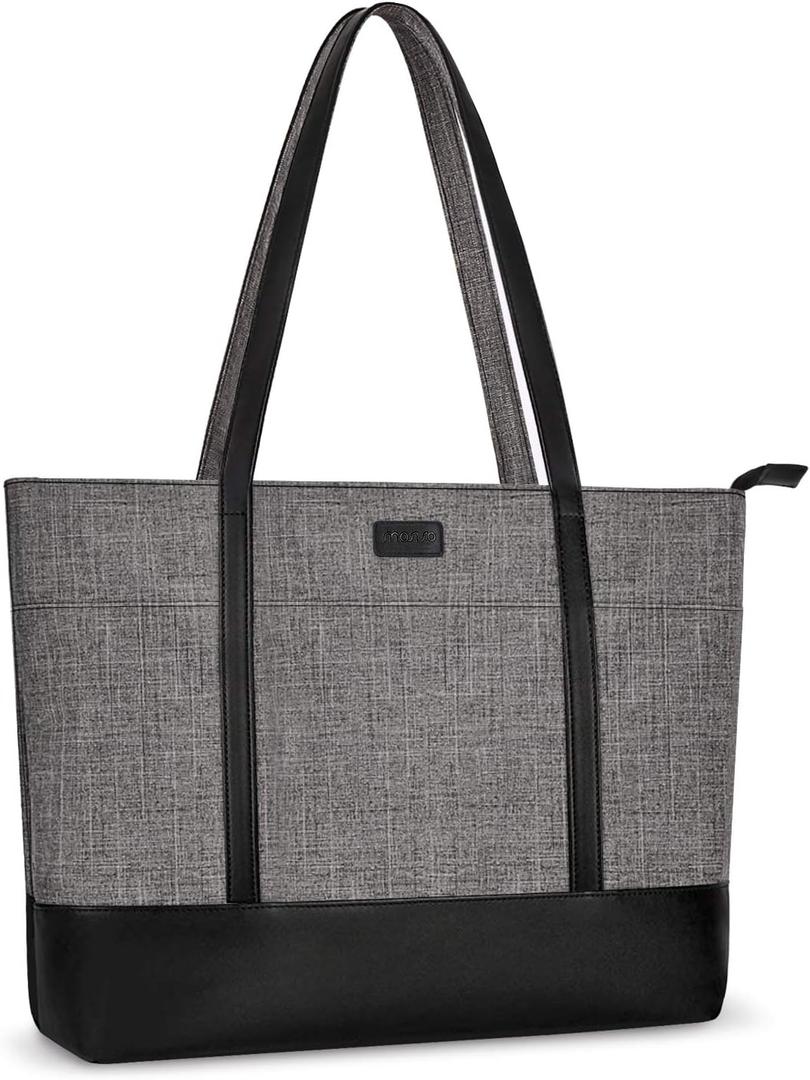 MOSISO Laptop Tote Bag for Women (17-17.3 inch), Polyester PU Leather Lightweight Business Travel School Bag with Front 3 Pockets