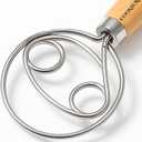 Danish Dough Whisk for Sourdough Bread  13 Inch Bread Whisk with Wooden Handle  304 Stainless Steel Hook for Heavy Dough Baking, Swedish Dough Whisk Tool