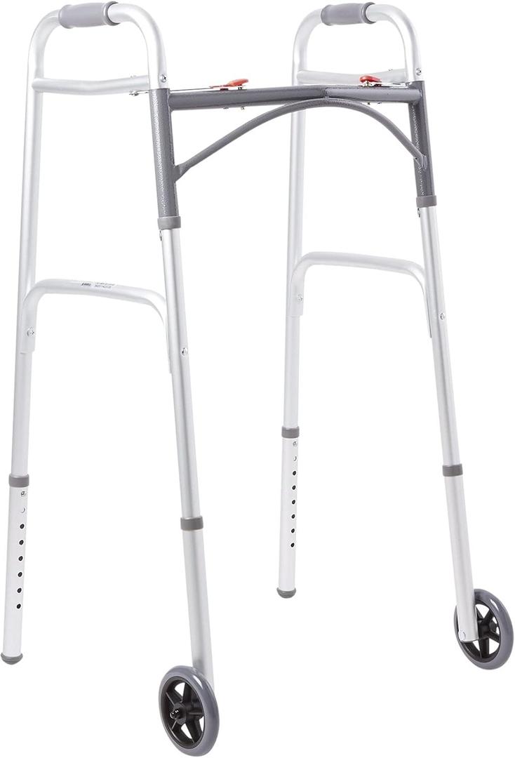 McKesson Folding Walkers with Wheels, Aluminum, 32 in to 39 in, 350 lbs Weight Capacity, 1 Count