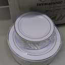 350Piece Silver Plastic Dinnerware Set for 50 Guests - Silver Plastic Plates with Cutlery Include:50Dinner Plates-50Dessert Plates-50Pre Rolled Napkins with Silverware (White and Silver - Modern)