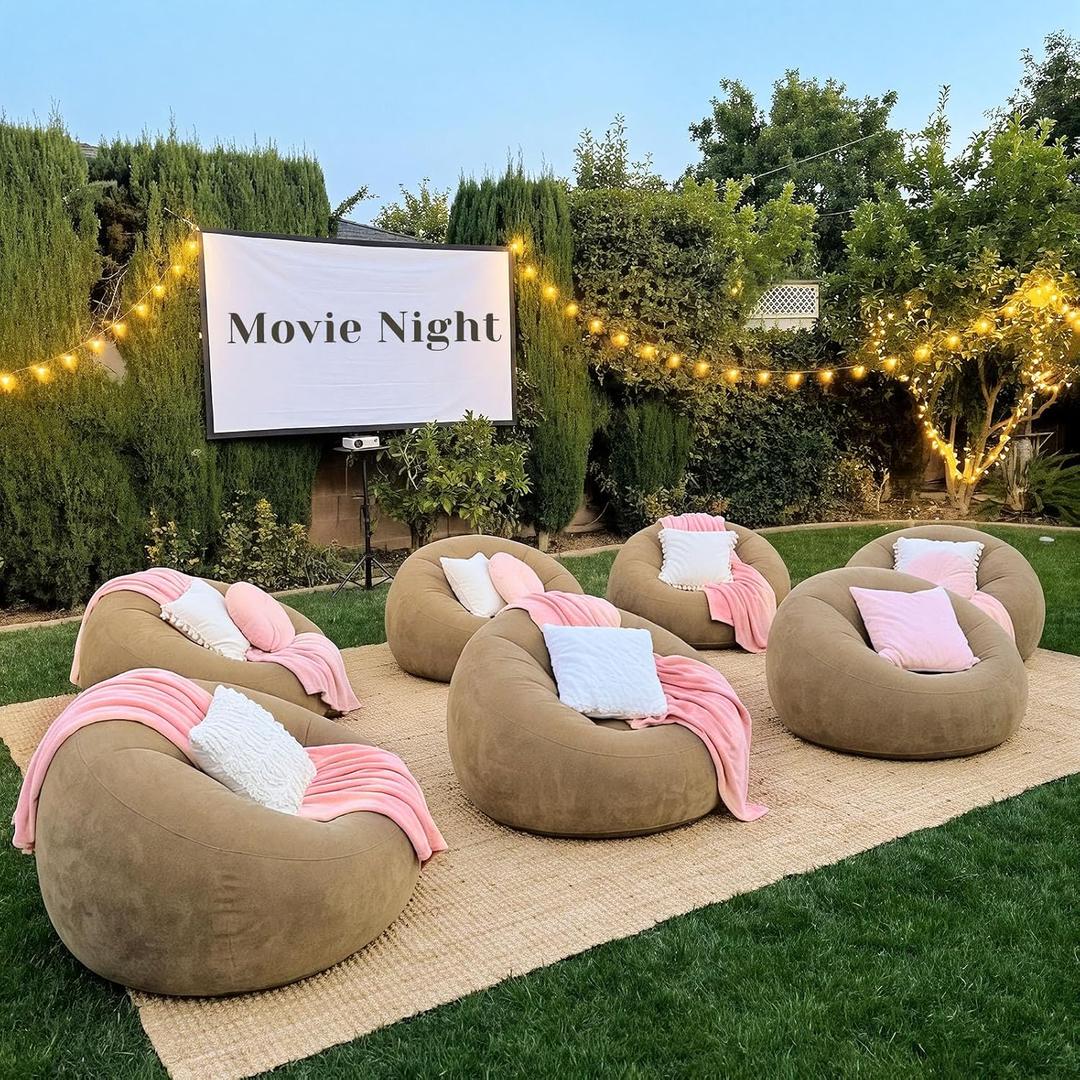 12 Pcs Bean Bag Chair Set Include 6 Inflatable Beanbag Chairs Blow up Sofa 6 Soft Fleece Sleepover Blankets with Electric Air Pump for Outdoor Movie Night Camping Reading Living Room