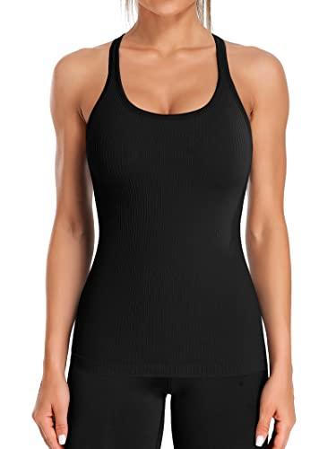 ATTRACO Workout Tank Tops for Women with Built in Bra Golf Yoga Athletic Shirts Slim Fit Black XL