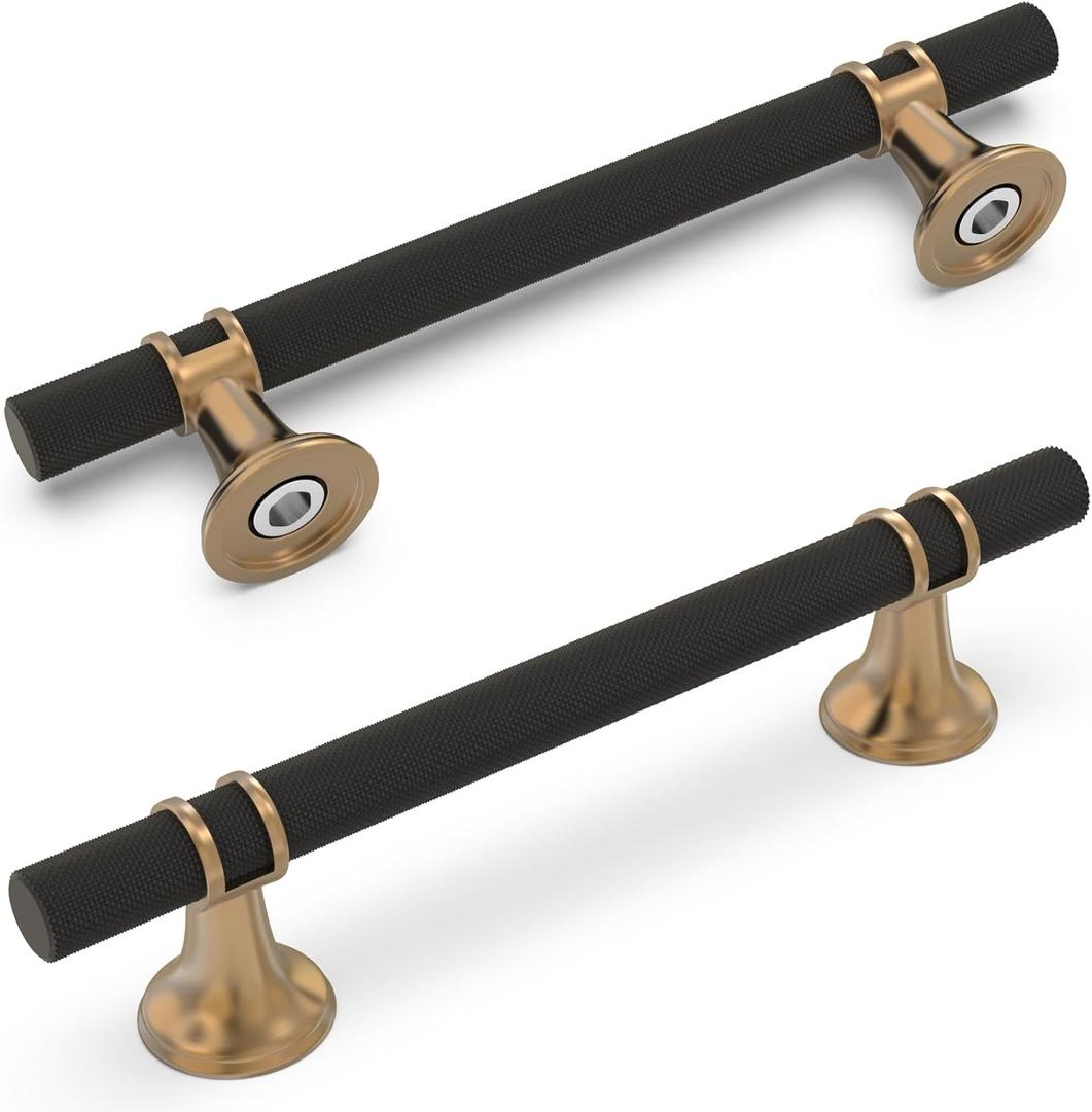 10 Pack 5 Inch Cabinet Pulls knurled Matte Black and Champagne Bronze Kitchen Cabinet Handles Aluminum and Zinc Alloy Drawer Pulls Solid Cabinet Hardware