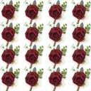 MTLEE 15 Pcs Burgundy Boutonniere for Men Rose Wedding Boutonniere with Pin Groom Groomsmen Buttonholes Man Suit Corsage for Vintage Wedding Ceremony Anniversary Dinner