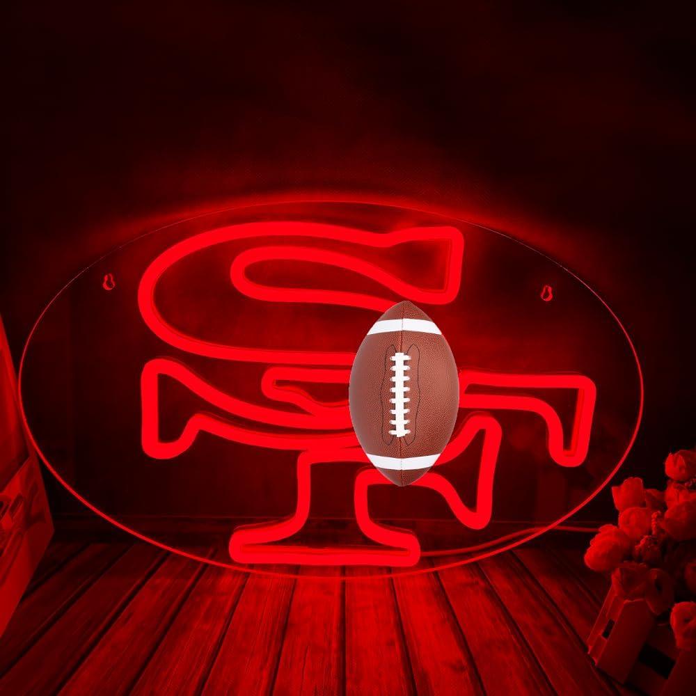 Football Rugby Sports Team Neon Sign Suitable for S. F Logo Neon Sign for Wall Decor USB Powered Dimmable Led Light Up Signs for Bedroom Men Cave Home Bar Birthday Party Decor Xmas Gifts for Kids
