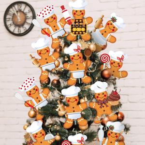 12 Pack 8.6 Inch Large Chef Gingerbread Christmas Tree Picks Decoration Two Sided Cooking Gingerbread Man Christmas Tree Topper Baking Ginger Bread for Xmas Ornaments Vase Decor