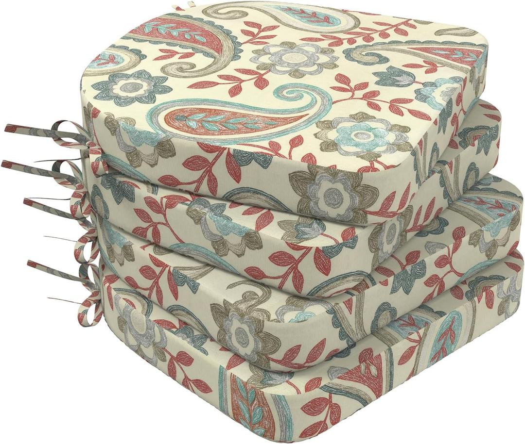 DYTXIII Outdoor Chair Cushions Set of 4, 19"x19"x2.5" Water Repellent & Fade Resistant Patio Dining Seat Cushions with Tie Straps, Indoor Outdoor Chair Pads for Patio Furniture -Paisley Vintage