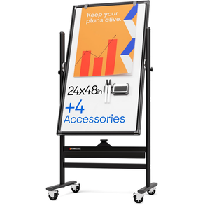 Kamelleo Rolling Whiteboard on Wheels 24" x 48", Double Sided White Board