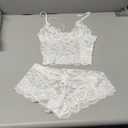 Lilosy Sexy Sheer Floral Lace Pajamas Lingerie Set High Waist Sleepwear Bra and Panty 2 Piece Nightwear (White) XS