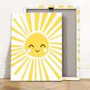 XWELLDAN Cute Cartoon Smiling Sun Cheerful Nursery Wall Art Canvas Prints,Watercolor Boho Neutral Sun Sunshine Wall Art Decor for Kids Baby Bedroom Nursery Playroom, 11 x 14 Inch, Framed
