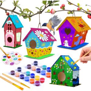 Hapray 4 Pack Bird House Crafts for Kids Ages 5-8 8-12, Buildable DIY Birdhouse Kit for Children to Build, Summer Arts and Craft Projects with Paint, 3+ Boy Girl Gift for Halloween Christmas