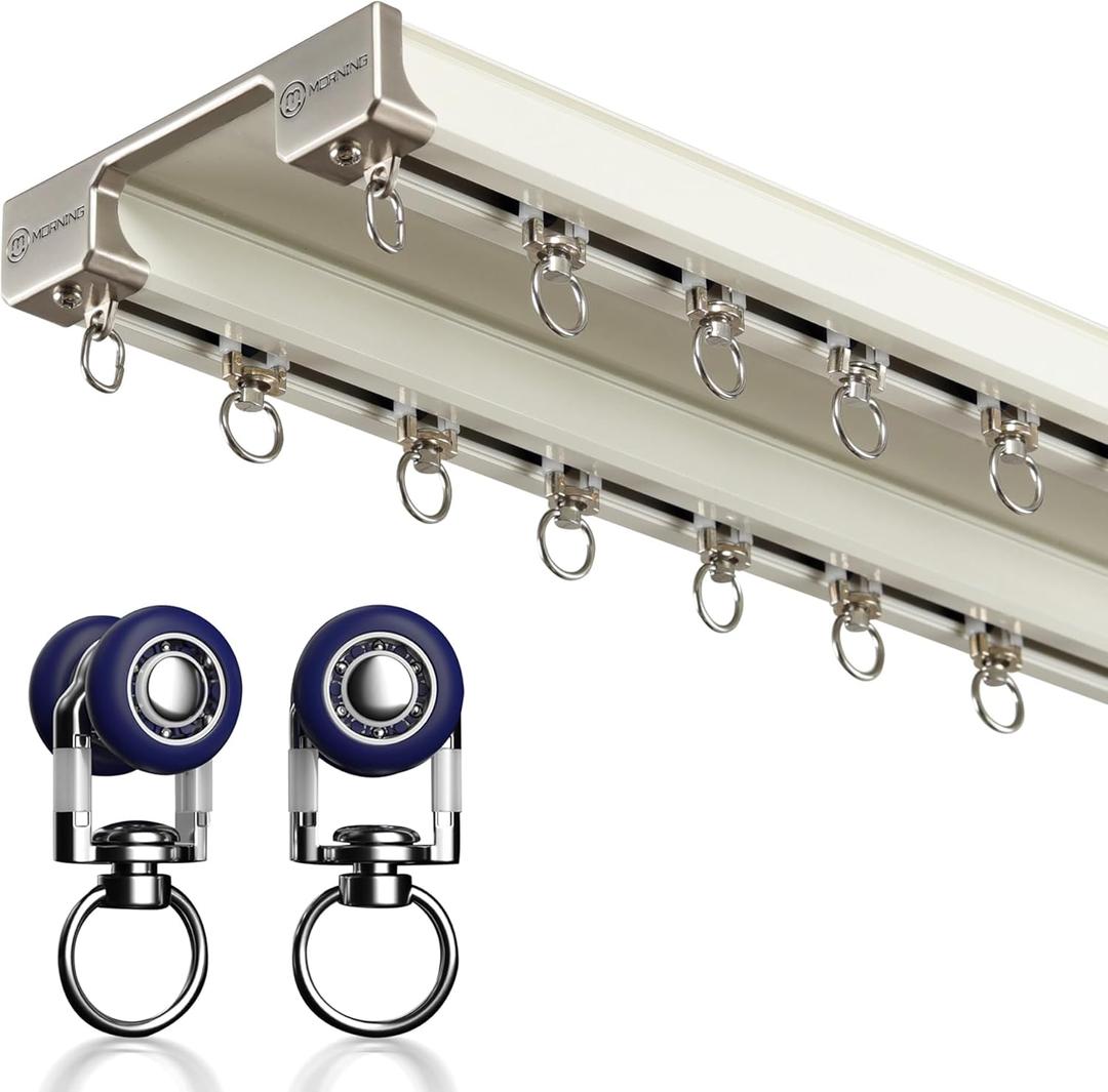 Double Row Ceiling Curtain Track - Ceiling Mounted Curtain Double Rails for Curtains, Drapes, Room Dividers - Sliding Curtain Rail (White, 3M)