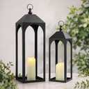 25"&19" Large Decorative Lanterns Outdoor Indoor, Set of 2, Black