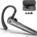 Bluetooth Headset, Wireless Bluetooth Earpiece with ENC Noise Canceling Mic, 120Hrs Talk Single-Ear Headphones, LED Display, IPX7, V5.4 Hand-Free Earphone for Business/Trucker/Driver, Black