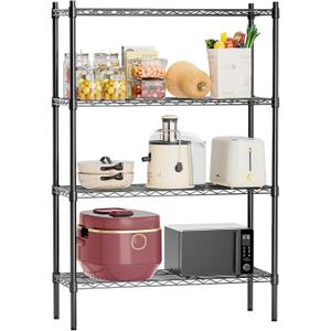 Auslar 4 Shelves Storage Shelving Unit Wire Shelves Heavy Duty 4 Tier Metal Shelf Standing Adjustable Organizer Wire Rack 1400lbs, Black