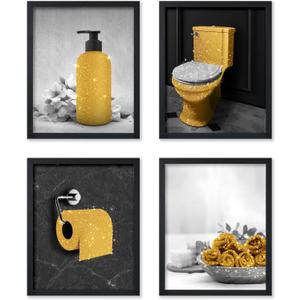 Poster Master 4-Piece Bathroom Accessories Poster - Gold Restroom Print - Trendy Art - Modern Art - Bathroom Wall Decoration - Guest Bath Decorations - Powder Room Wall Decor - 8x10 UNFRAMED Wall Art