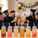 48 Pcs Graduation Plastic Cups with Lid and Straws Bulk 13.5 oz Class of 2026 Plastic Mason Jars Reusable Tumblers Graduation Gifts for Class of 2026 Congrats Grad Party Favors (Gold)