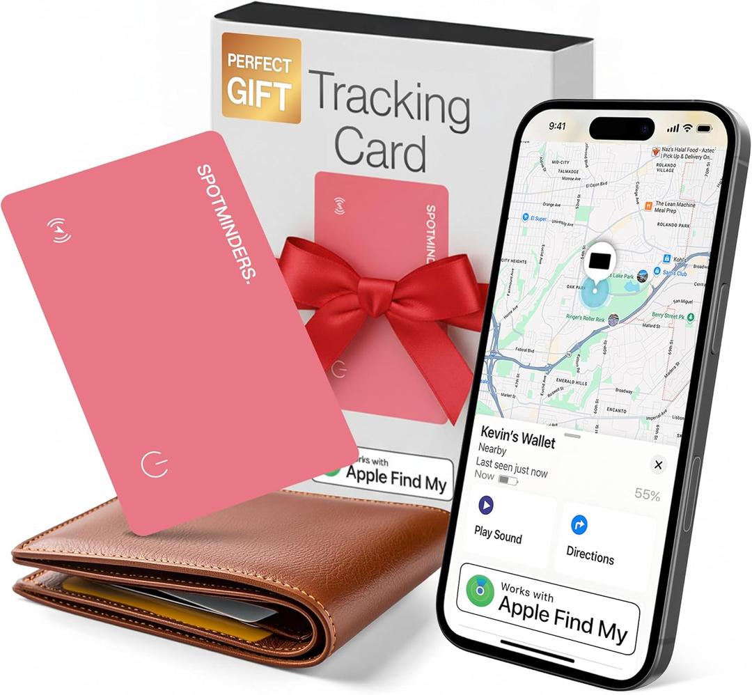 SPOTMINDERS Apple MFi Certified Wallet Tracker for Valentines Day Gifts for Women (iOS Only) Works with Apple Find My IP68 Rechargeable Tracking Card 0.07in Slim iPhone Item Finder for Luggage, Purse