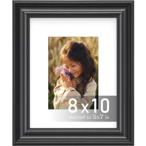 An&He 8x10 Picture Frame, Classic Wooden Style Frame with PS Cover for Home and Office Decor  Black