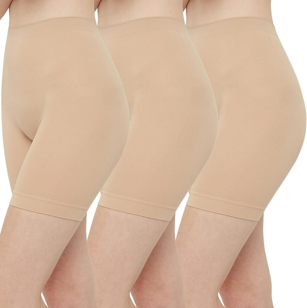 INNERSY Women's Slip Shorts for Under Dresses High Waisted Shorts 2-Pack,Nude, Small