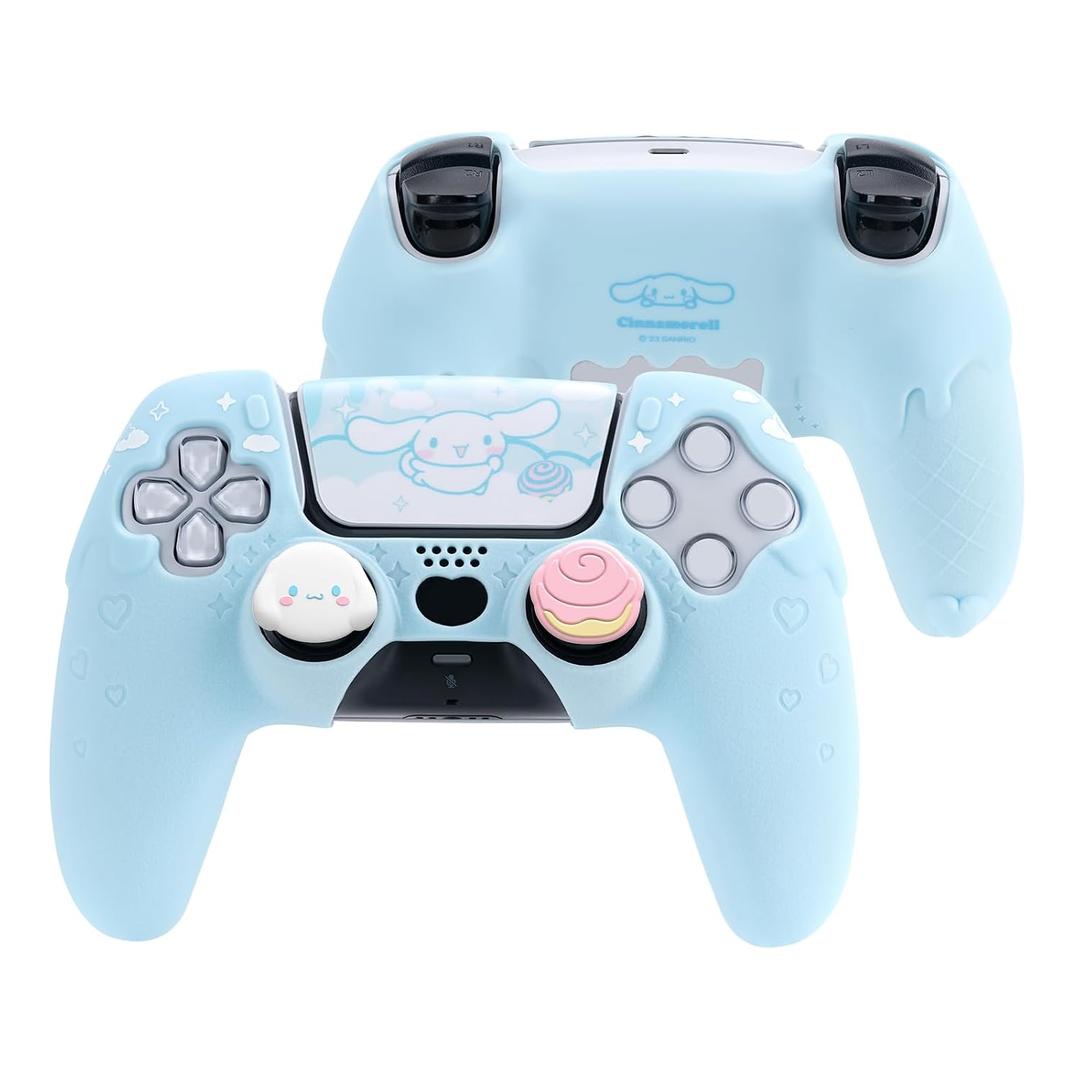 Kuitmor Silicone PS5 Controller Cover Skin Set, Anti-Slip Soft Protective Case for PS5 Wireless Controller with 2 Thumb Grip Caps and 1 Sticker (Blue Cinnamoroll)