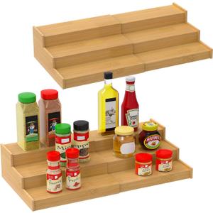 Spice Rack Organizer for Cabinet 2Pack, 3 Tier Expandable Bamboo Spice Storage, Great for Kitchen Cabinet, Cupboard,Pantry and More(Natrual) (Natural1)