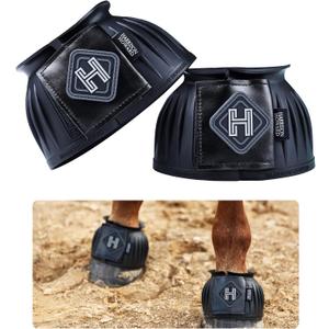 Harrison Howard Rubber Pull-on Bell Boots with Fleece Lining and Touch-Close Tapes Hoof Overreach Protection for Horses