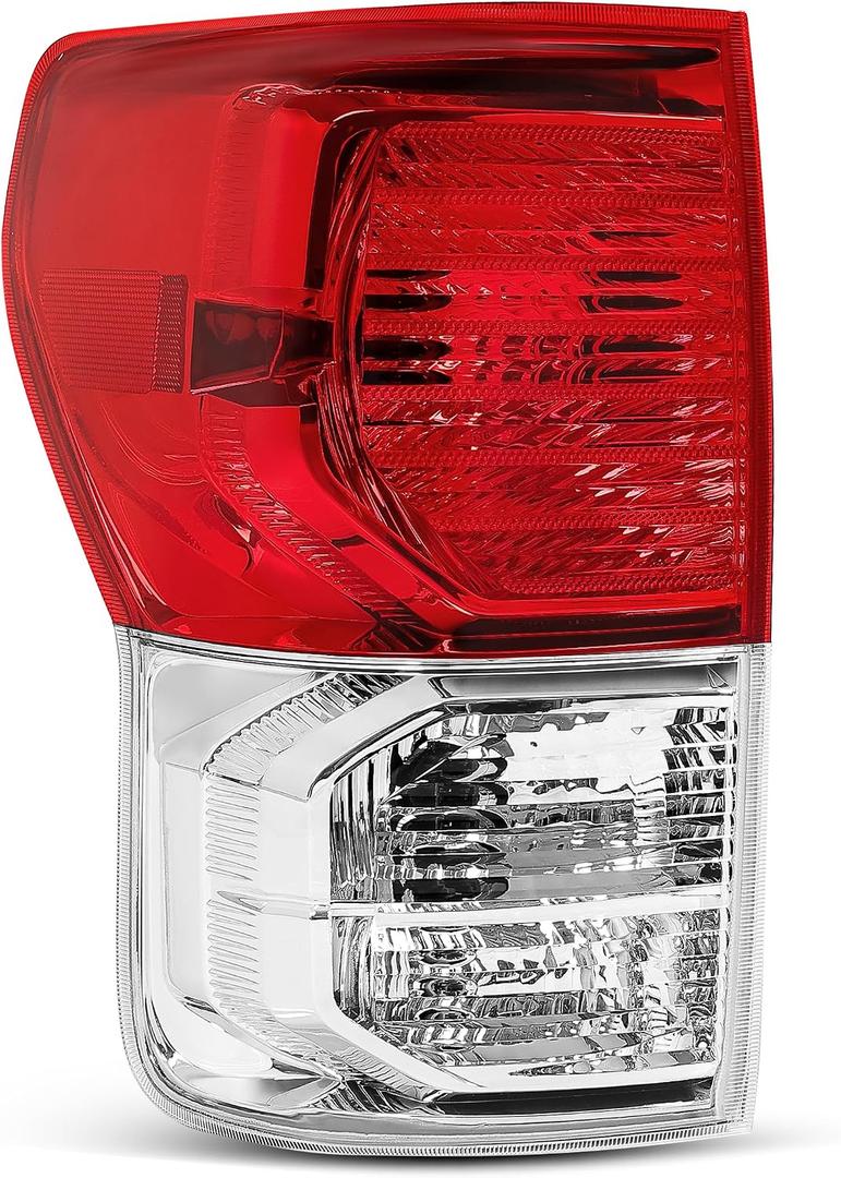 HECASA LH Tail Light Compatible with 2007-2013 Toyota Tundra Pickup Halogen Rear Brake Tail Lamp Assembly Replacement for 815600C090 TO2800183 (Red Lens+Clear Lens+Chrome Housing)