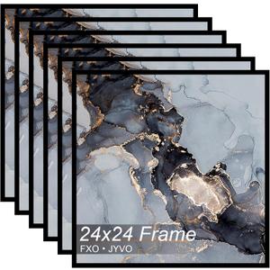 Fxojyvo 24x24 Frame Set of 6, Black Picture Frame for 24 x 24 Square Picture Poster Photo, Light Weight and High Transparent 24 by 24 Frame for Wall - 6 Pack/Black/24 x24