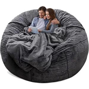 YudouTechNo Filler Bean Bag Chair Cover Without Filler,Big Round Soft Fluffy PV Velvet Washable Bean Bag Lazy Sofa Bed Cover for Adults,Living Room Bedroom Furniture Outside,5ft Dark Grey