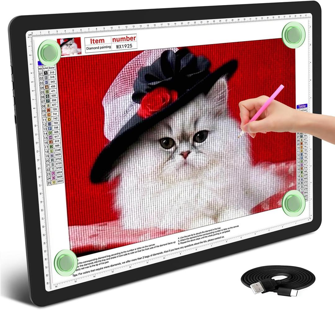 TSOCOS A3 Diamond Art Light Board, High-Brightness Light Pad with Side Physical Buttons & 6 Levels of Brightness, 3 Colors Magnetic Light Box for Tracing, Diamond Painting, Drawing, Weeding Vinyl