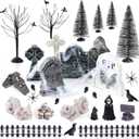 YLOLUL 48 Pcs Fluorescent Halloween Village Accessories Miniature All Saints' Day Figurines Glow in The Dark Mini Tombstones Skeleton Tiny Trees for Halloween Town Decorations Party Table Decor