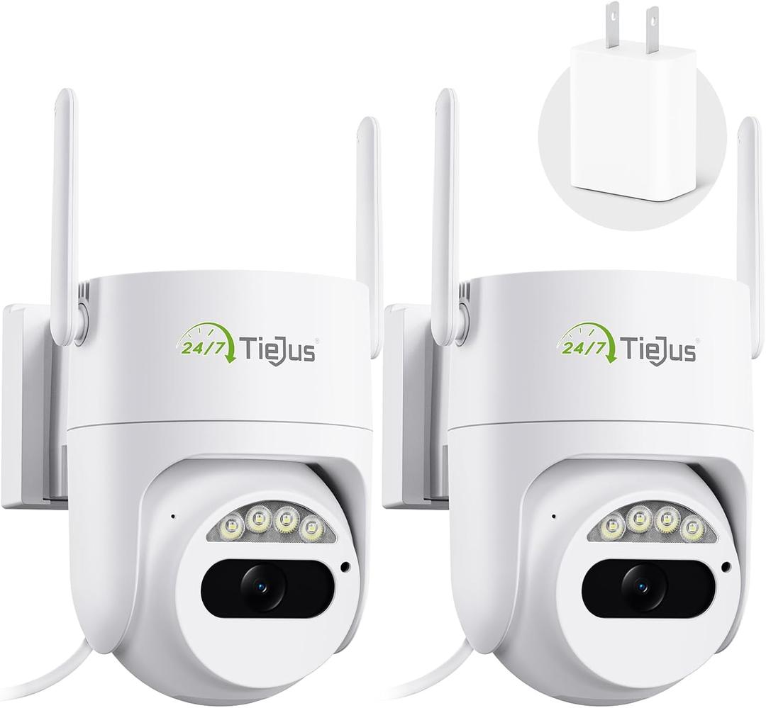 5G/2.4G Security Camera Outdoor, 3MP Wired Cameras 24/7 Recording, Plug-in Power, 360 View, Motion Tracking, Alexa, 2-Way Audio, IP66, Color Night Vision, SD/Cloud Storage(2 Pack)