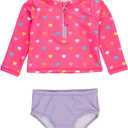 RuffleButts Girls Long Sleeve Rash Guard 2 Piece Swimsuit Set w/UPF 50+ Sun Protection with Zipper, Size 3T